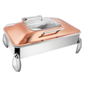 Rectangular Dish Hydraulic Half Glass Rose Gold Lid - Diamond Leg