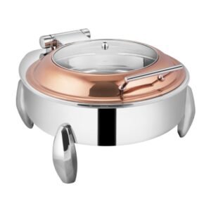 Round Dish Hydraulic Half Glass Rose Gold Lid - Diamond Leg