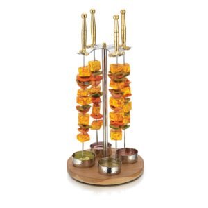 Tikka Stand Wood Base - 4 Skewer
