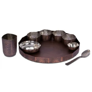 Octagonal Thali Set (9 Pcs Set) – Antique Copper Hammer