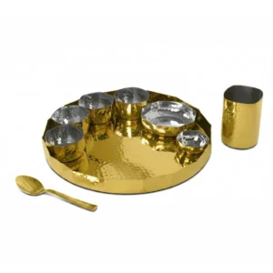 Octagonal Thali Set (9 Pcs Set) – Gold PVD Hammer