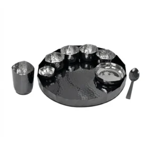 Octagonal Thali Set (9 Pcs Set) – Gun Metal PVD Hammer