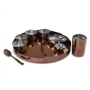 Octagonal Thali Set (9 Pcs Set) – Rose Gold PVD Hammer