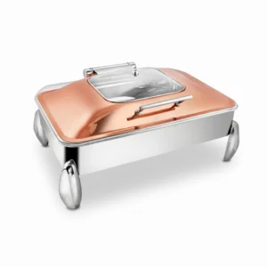Rectangular Dish Hydraulic Half Glass Rose Gold Lid - Diamond Leg