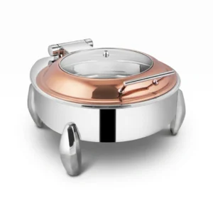 Round Dish Hydraulic Half Glass Rose Gold Lid - Diamond Leg