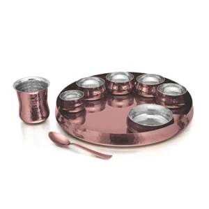 Sovereign Thali Set (9 Pcs Set) – Rose Gold PVD Hammer